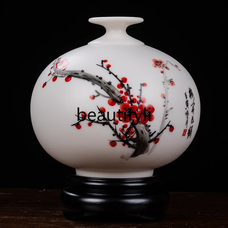 Flowers bloom rich suet jade ceramic hand-painted plum blossom vase, Chinese high-end home decoration ornament gifts