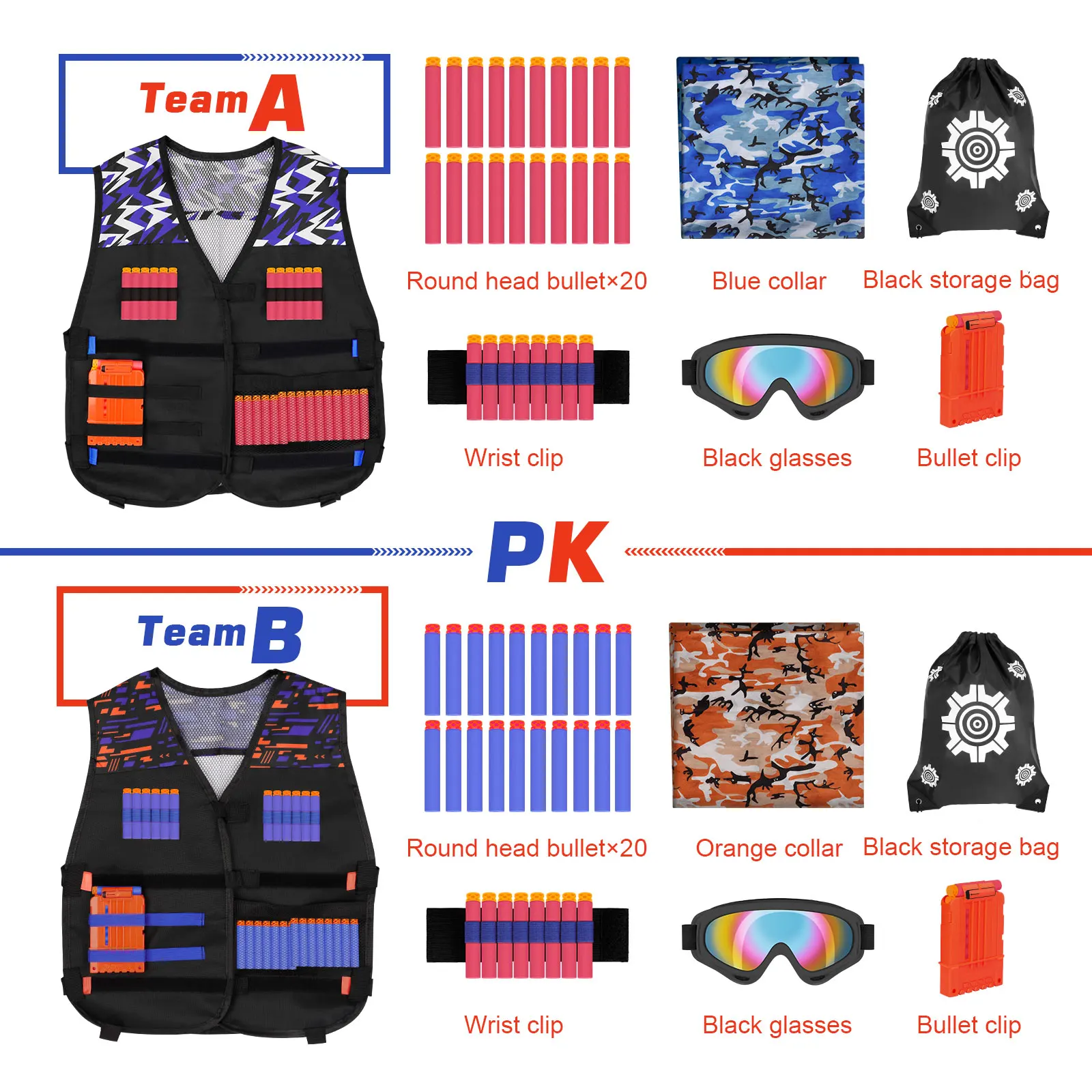 2 Packs Kids Tactische Vest Kit Voor N-Strike Serie Nerf Guns Game Met Zachte Darts Polsbandjes Tactische Maskers bril Opbergzakken