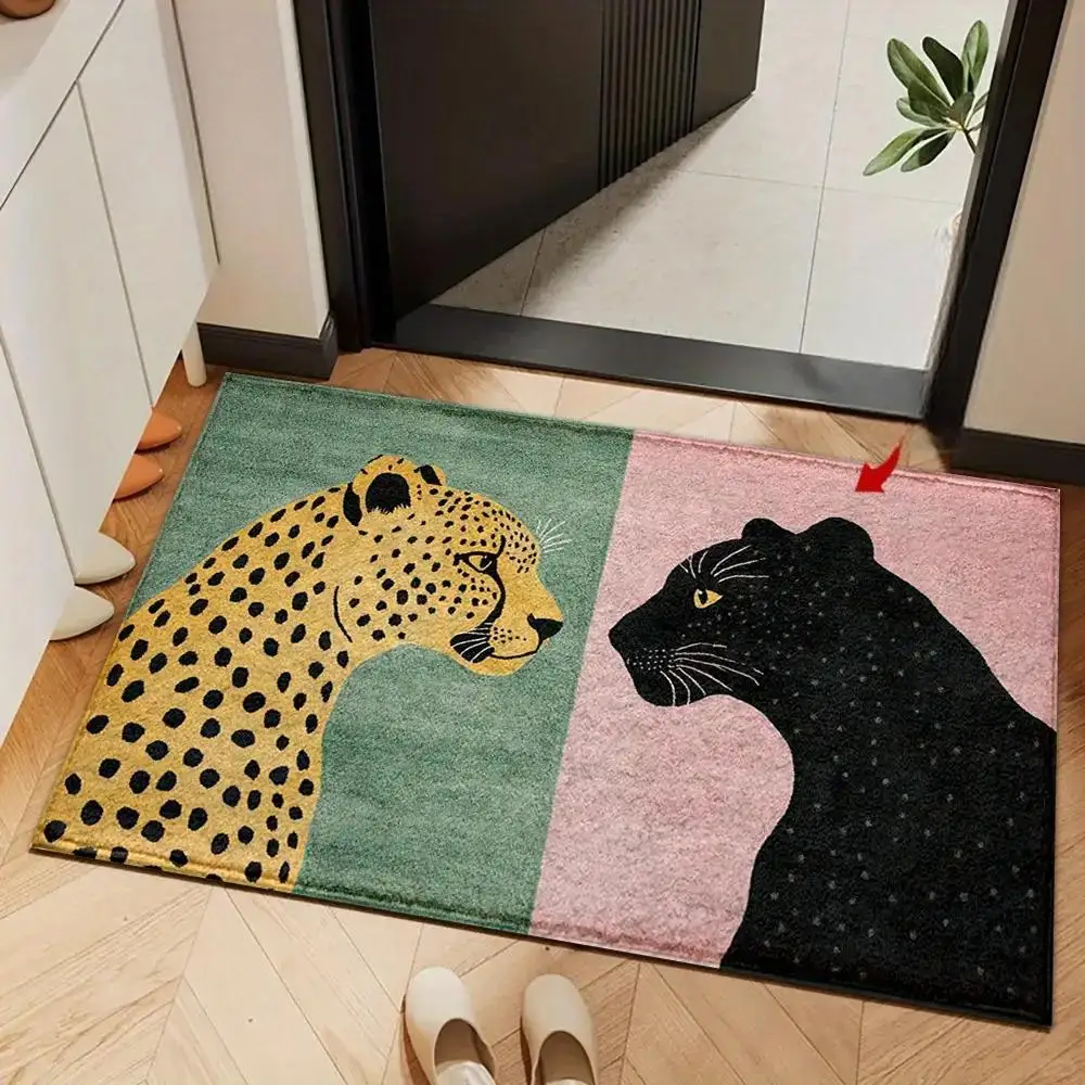

VIKAMA leopard print bathroom blanket anti slip machine washable bathroom anti slip mat bathtub edge decorative carpet