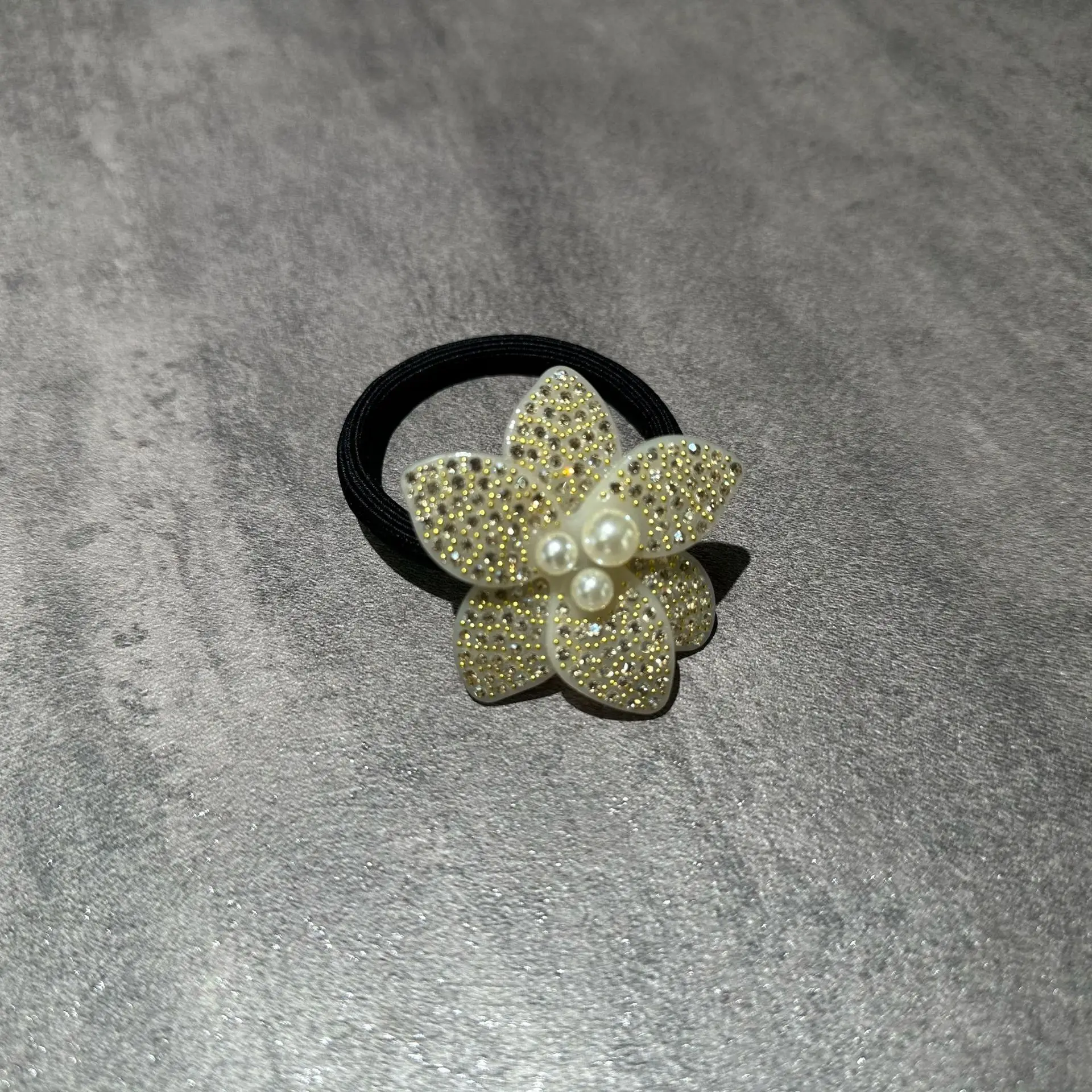 新入荷-パリ風-フレンチデザイン-エラスティックヘアロープ-タイ-女性-女の子向け-ハンドメイド-パールフラワー-ヘアジュエリー-オーナメント-アクセサリー