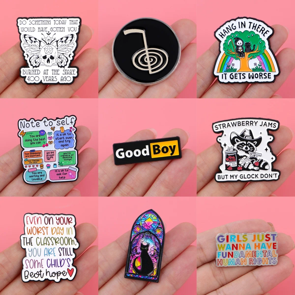 

Inspirational Quotes Enamel Pins Cartoon Raccoon Brooches Badge Lapel Pin For Backpack Clothes Accessories Funny Jewelry Gifts