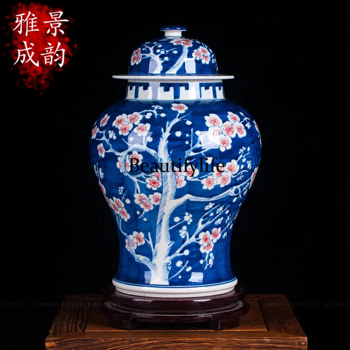 Jingdezhen ceramic ornaments antique flower arrangement blue and white porcelain storage jar tv cabinet  chinoiserie ornaments