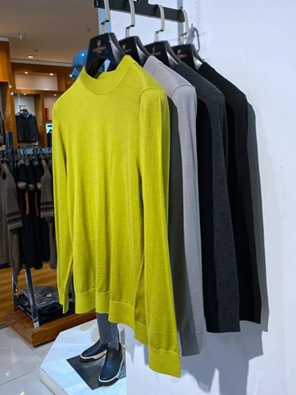 

Autumn Winter Men's Wool Sweater Thin Long Sve round Ne Casual Soft Commuter Sle Versatile Warm Pure Color Knitted Top