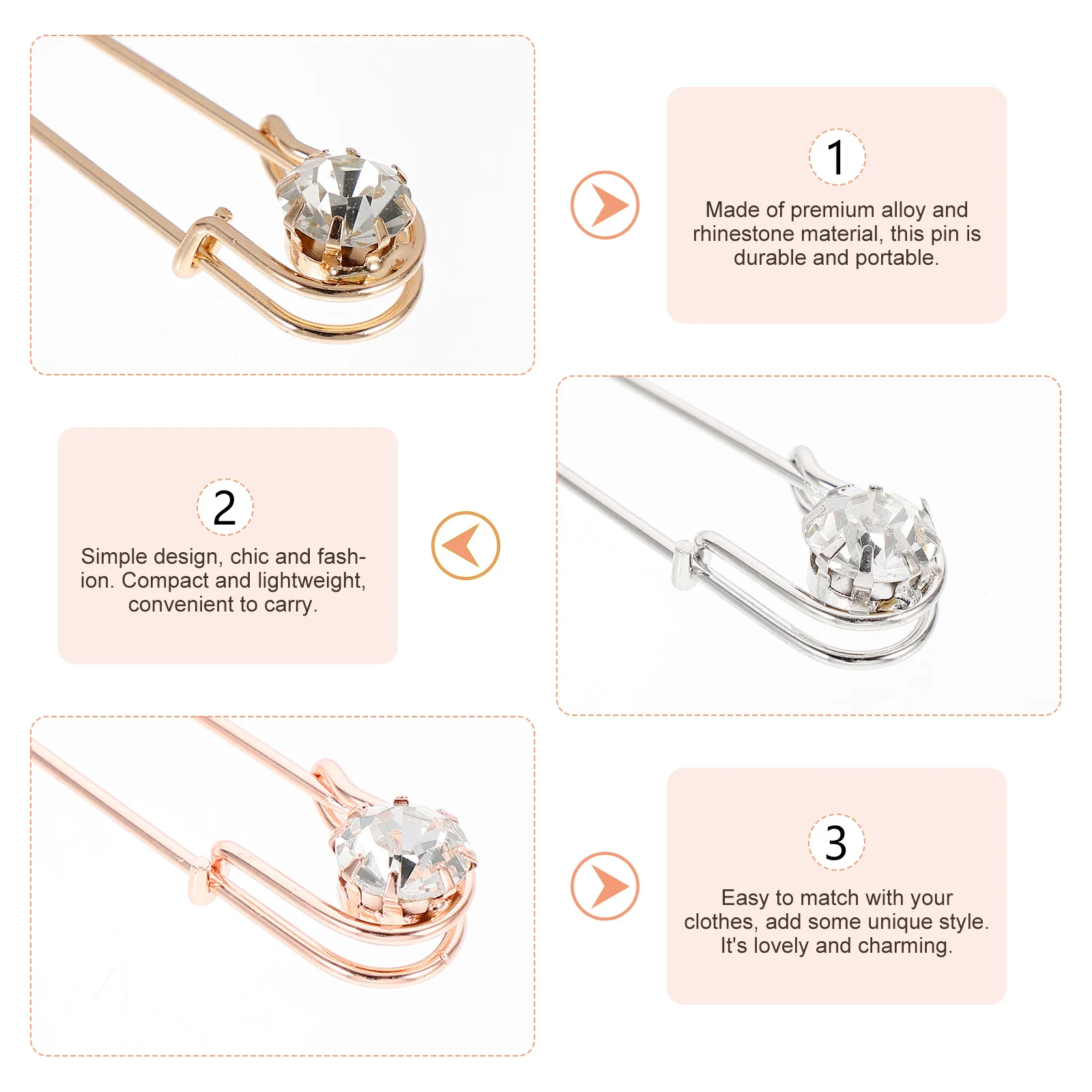 

6pcs Rhinestone Brooch Pins For Women, Fashion Lapel Pin Set, Delicate Jewelry Accessories, Wedding Party Prom Gift, Compact