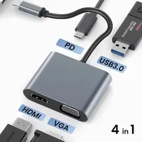 4K HDMI VGA Adapter with USB 3.0 and 60W Power Delivery, USB C Hub 4 in 1, Type C Dongle for MacBook Pro Laptop