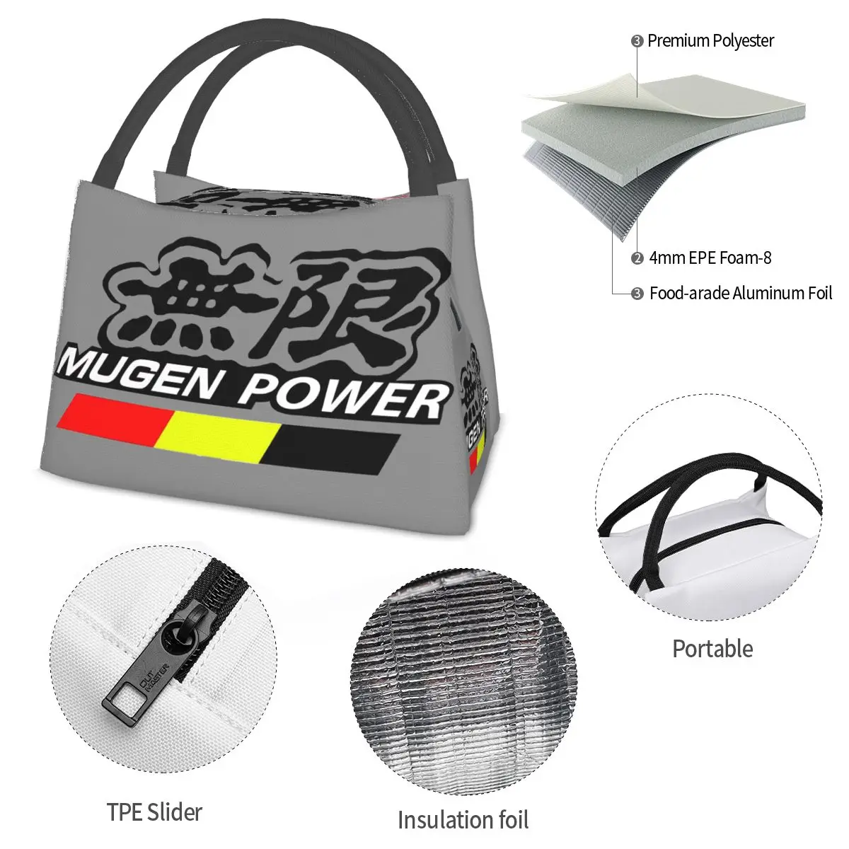 Mugen Power Design-Bolsa de almuerzo aislada, enfriador térmico a prueba de fugas, Bento Box, Picnic, viaje