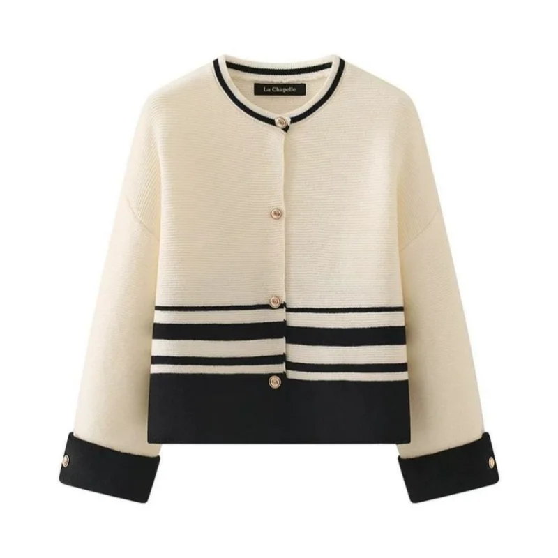 

Куртка с цветными блоками, новый модный ленивый короткий топ, высококачественный свитер