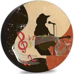 Afro Country Singer Guitarist Music Graphic Thick Spare Tire Cover Weatherproof Protector for RV SUV Camper