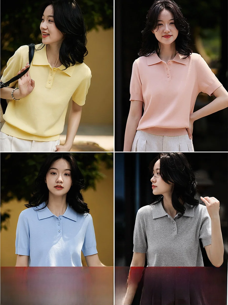 

Новая художественная винтажная женская вязаная футболка из ацетатного хлопка с коротким рукавом для гольфа, весна-лето 2025, для повседневной носки