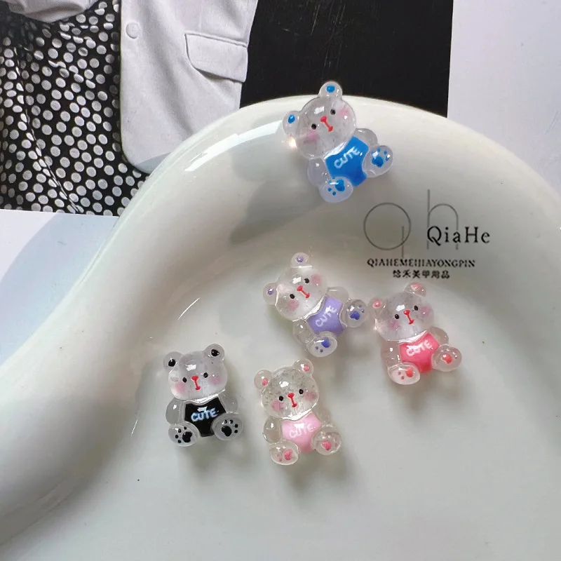 10 pçs miniso gelo translúcido urso dos desenhos animados encantos de unhas para diy fazer unhas kawaii bonito resina decoração da arte do prego