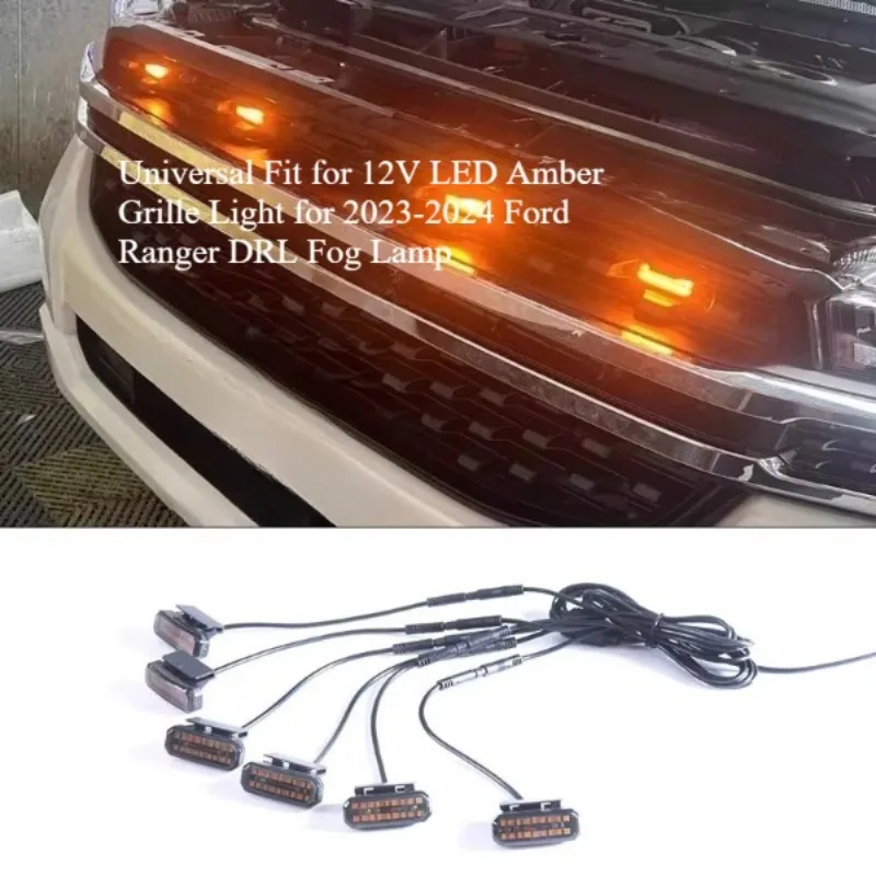 

Для Ford Ranger 2023-2024 Янтарные светодиодные дневные ходовые огни, автомобильная решетка, противотуманная сигнальная лампа, водонепроницаемая, высокая яркость, авто