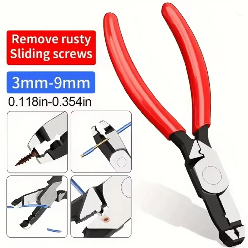 

Multi-Functional Removal Pliers - Wire Cutter, Crimping Tool, Quick Screw Extractor for Damaged, Stuck, or Rusty Screws