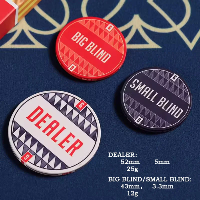السيراميك بوكر تاجر صغير أعمى كبير أعمى جولة تاجر عملات تكساس بوكر رقائق مجموعة الوجهين عملة أزرار لعبة الملحقات