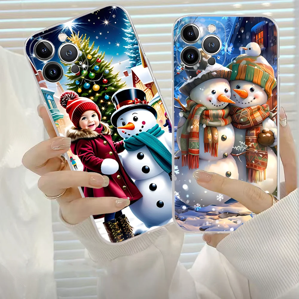 Cartoon Christmas Elk Snowman Phone Case Silicone Soft for iphone 15 14 13 12 11 Pro Mini XS MAX 8 7 6 Plus X XS XR Cover