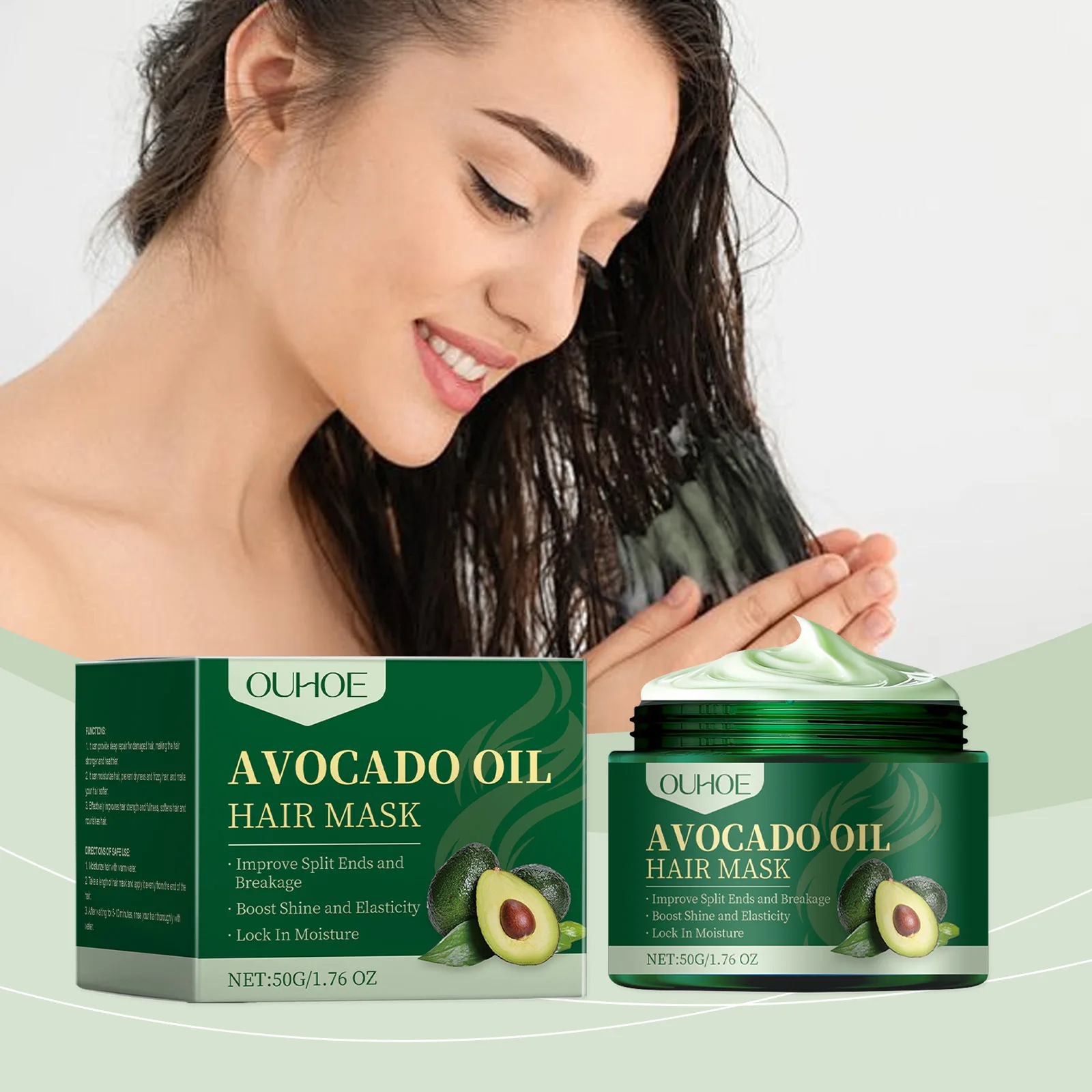 

Avocado Oil Hair Mask Gentle Hydrating Moisturizing Nourishing Dry Frizzy Smooth Shiny Hair Mask Enhance The Toughness of Hair