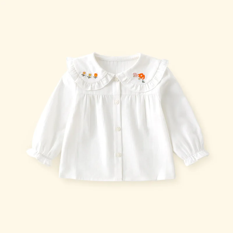 2026 New Toddler Baby Girl Shirt  Kids Spring Autumn Long Sleeve Top Peter Pan Collar Blouse Girls Undershirt
