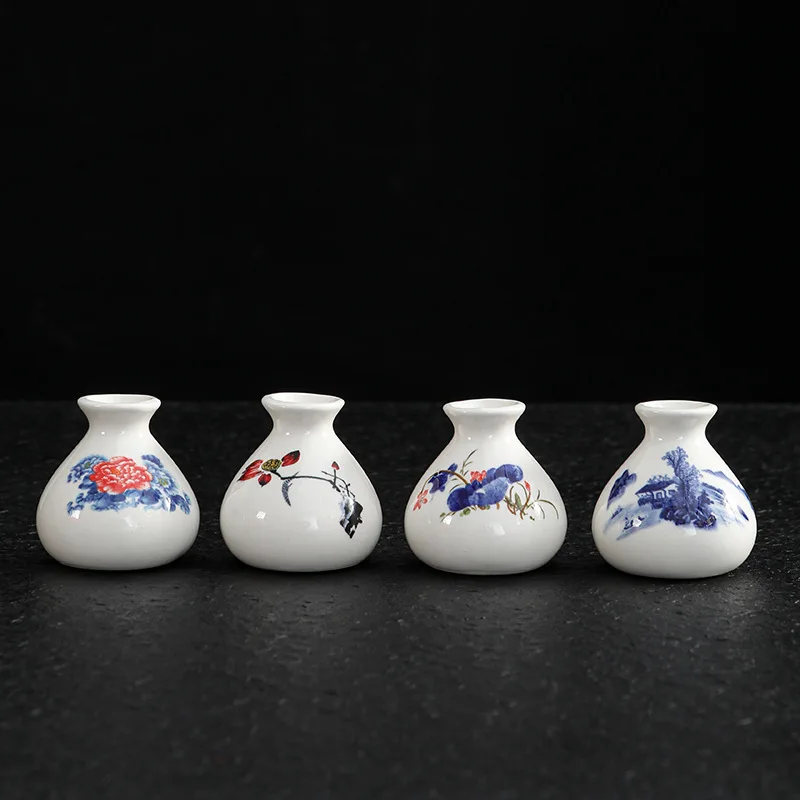 Mini Chinese Style White Ceramic Vase Plum Orchid Bamboo Chrysanthemum Pattern Tabletop Hydroponic Dried Flower Home Decor