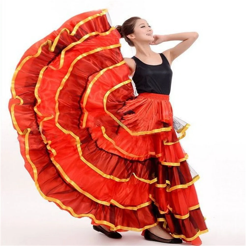 720-Grad-Frau, spanischer Flamenco-Rock, Polyester-Satin, glatt, große Schaukel, Karneval, Party, Ballsaal, Bauchtanz, Kostüme, Kleid