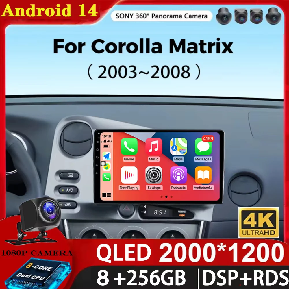 

Android 14 Carplay Auto для Toyota Matrix E130 2002 2003 2004 2005-2008 Автомобильный радиоприемник Мультимедийный видеоплеер Навигация GPS WIFI