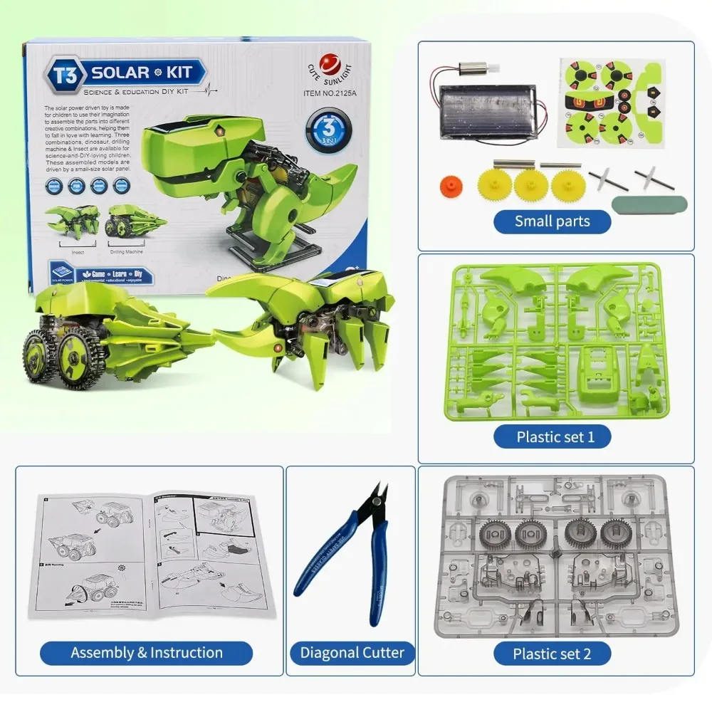 Kit de robô solar 3 em 1, brinquedos de dinossauro robô, projetos STEM para crianças, jogos de construção brinquedos de robô para 8 9 10 11 12 anos meninos meninas