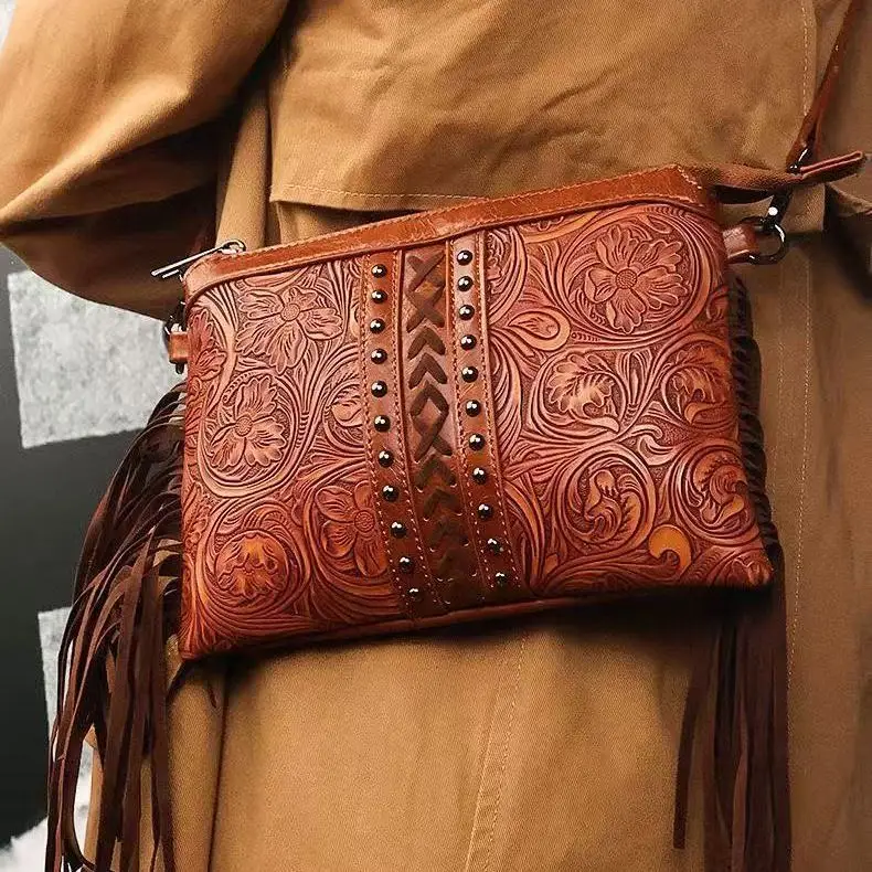 Leather Vintage Style Bag Original Handmade Woman Bags Zipper Bag  Women Shoulder Crossbody Bags