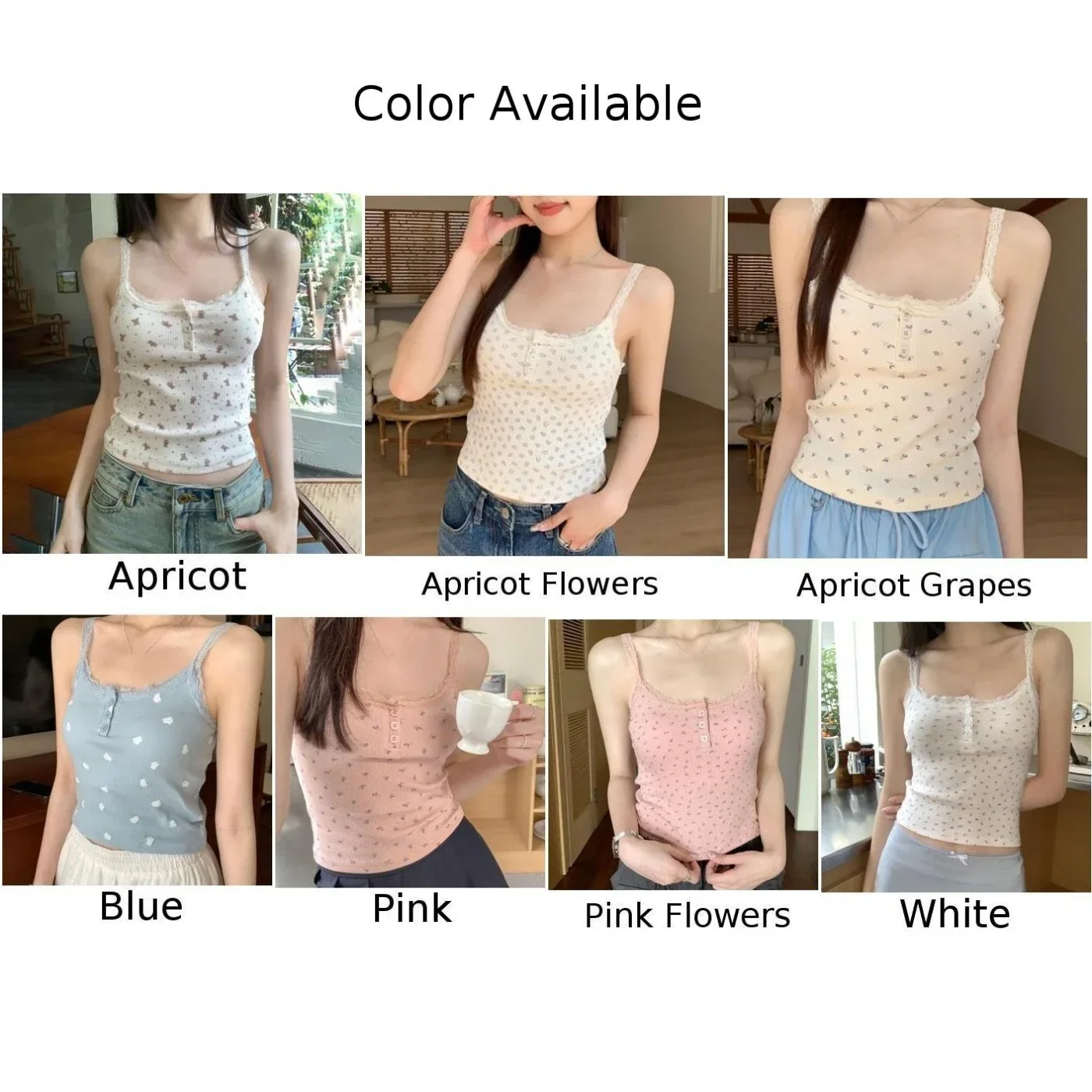 Suspender Kancing Bunga Aprikot Suspender Kancing Atasan Bunga Cetak Atasan Wanita Kasual Pakaian Liburan Kain Poliester