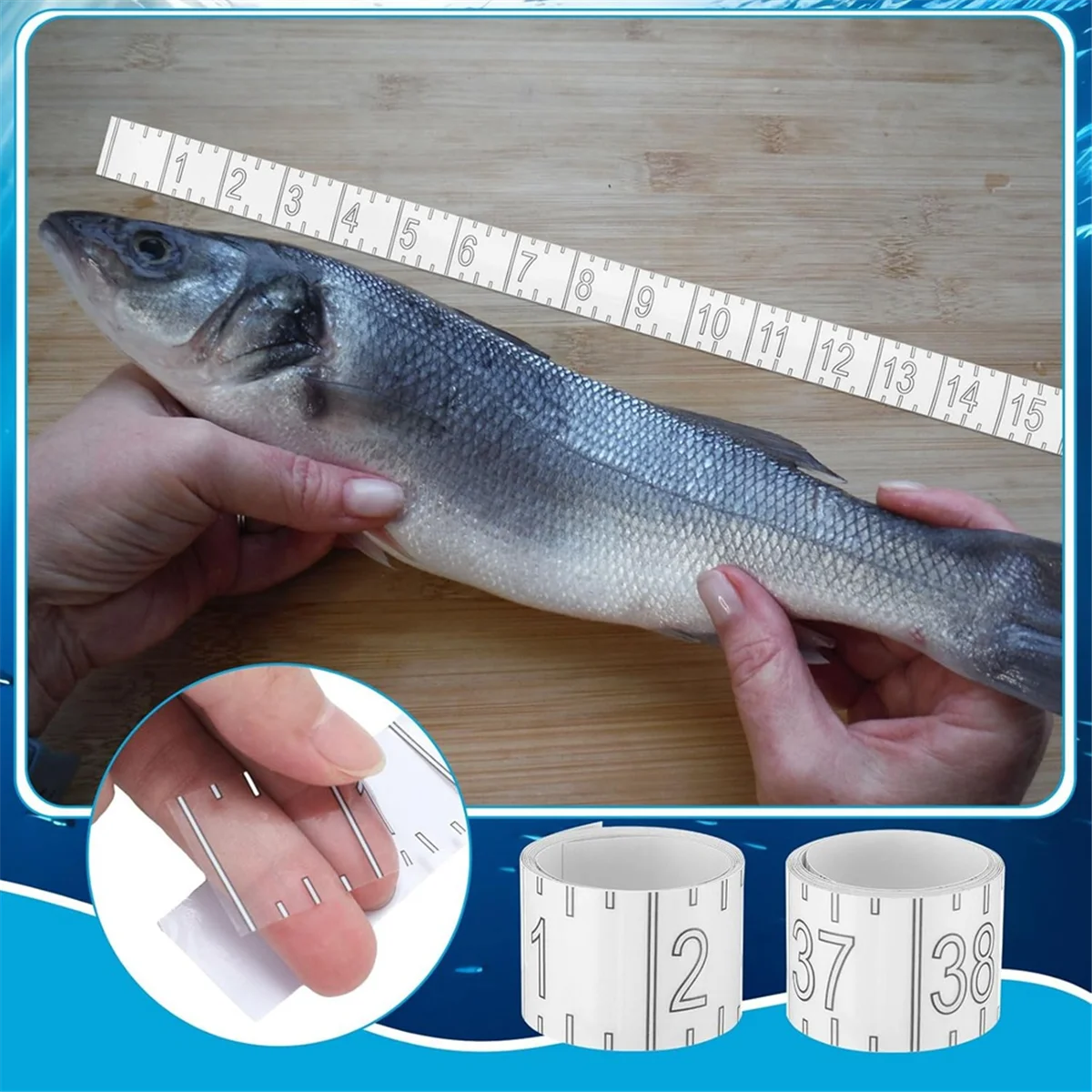Cinta métrica de pescado AA87C de 72 pulgadas, pegatina de regla de pescado impermeable, regla de pez autoadhesiva transparente para pesca en barco