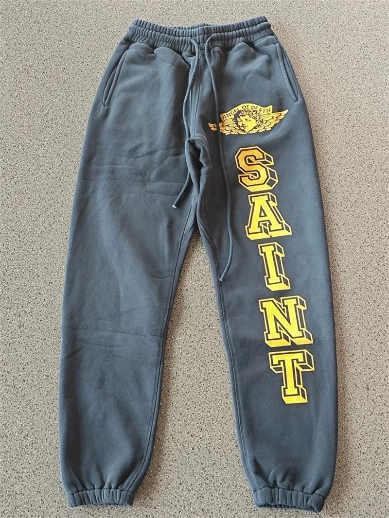 25ss Washed Blue SAINT MICHAEL Jogger Sweat Pants Logo Letter Printing Oversized Mens Pants