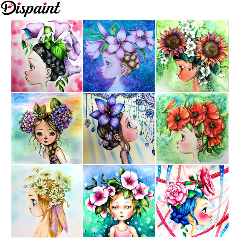 

Dispaint Full Square/Round Drill 5D DIY Diamond Painting "Cartoon girl flower" 3D Embroidery Cross Stitch 5D Home Decor Gift