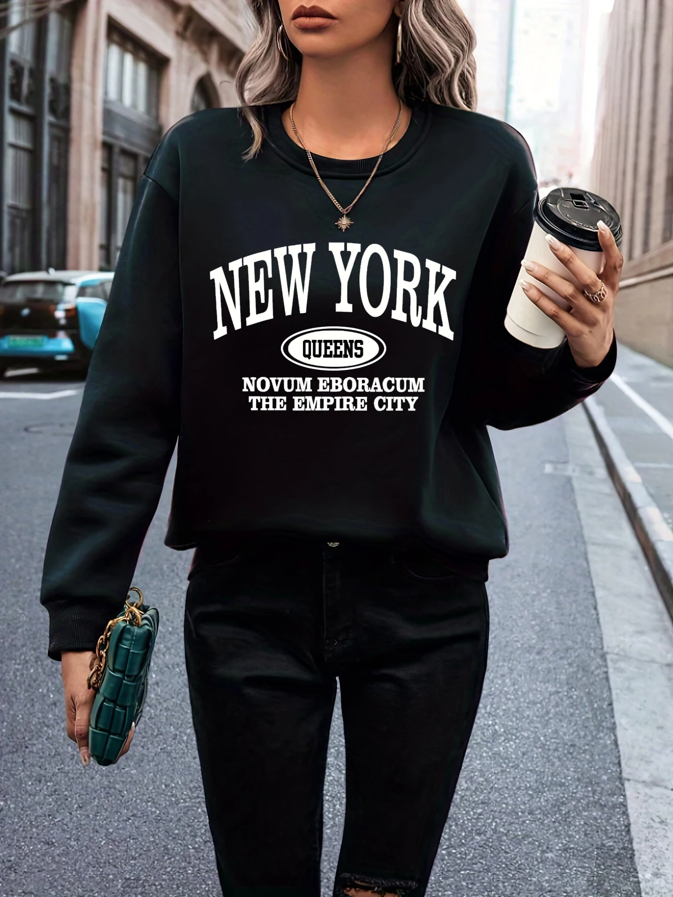 New York Fashion letter print sweatshirt crew neck casual sweatshirt for winter & fall women\'s clothing