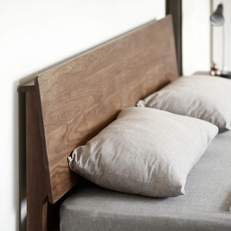 Nordic solid wood bed North American black walnut  double bed 1.8 meters modern simple  frame furniture low box bed