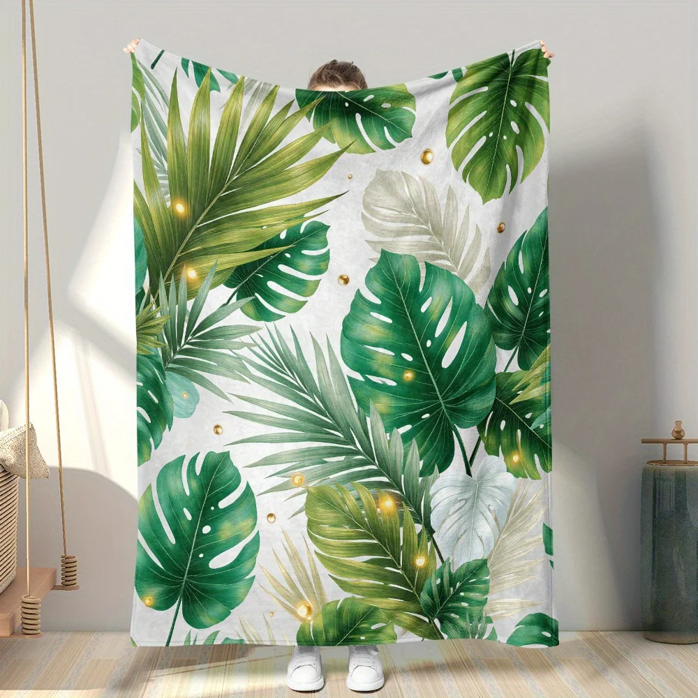 

1 шт. одеяло с принтом листьев тропической монстеры, полиэфирная ткань, можно стирать в машине, подходит для спальни и гостиной