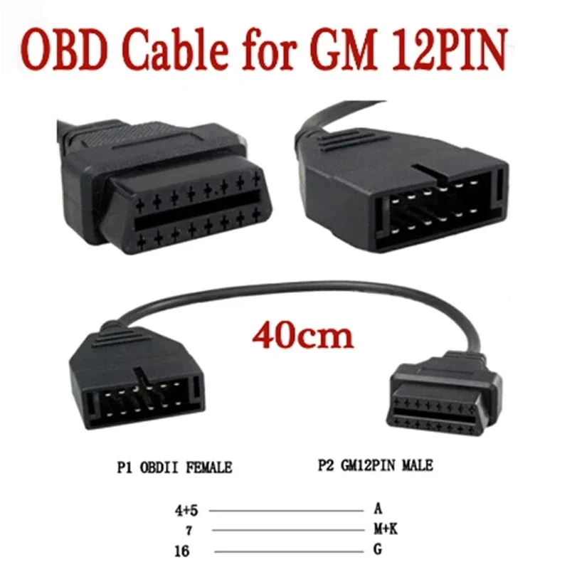 OBD 12PIN to OBD2 16Pin Connector for GM 12Pin Car OBD Adapter 16Pin Diagnostic Cable for GM 12Pin Old Vehicle Extension Cable