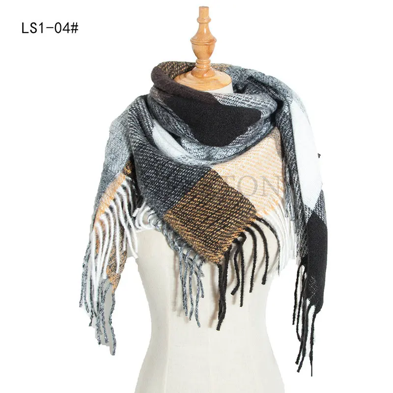 Women Knit Winter Scarf Cashmere Pashmina Female Plaid Warm Tassels Scarves Blanket Shawls Bandana Wraps Bufanda