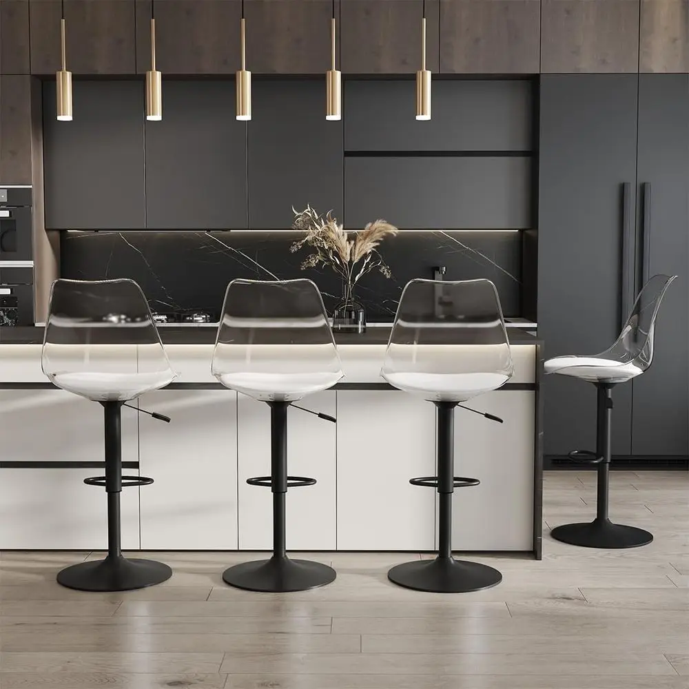

Set of 4 Adjustable Swivel Bar Stools, PU Leather Seats, Acrylic Backrests, Ideal for Kitchens and Bars