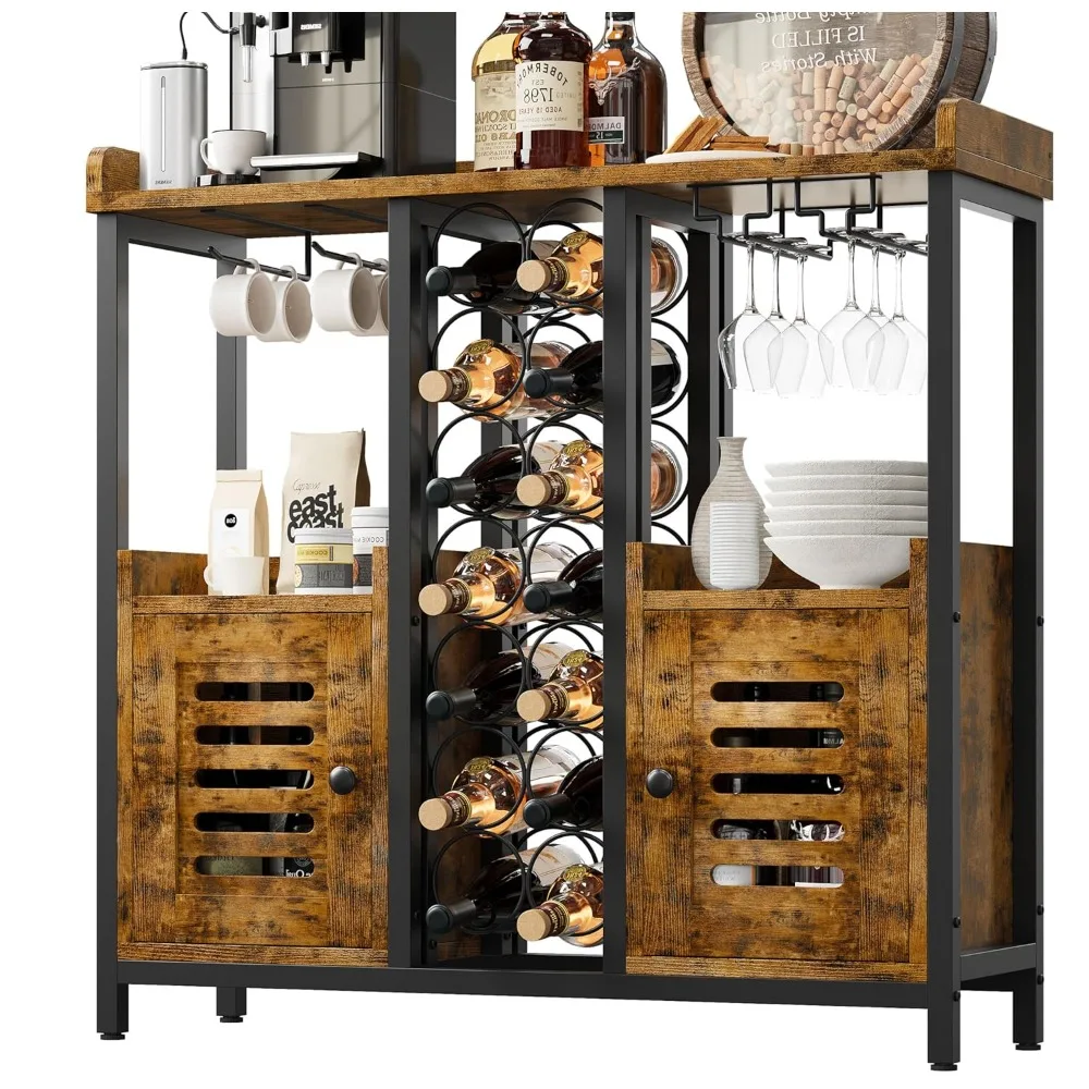 

Bar Cabinet, Liquor Cabinet Bar with Storage, Small Wine Bar Cabinet with Wine Glass Holder, Industrial Coffee Bar, Customized
