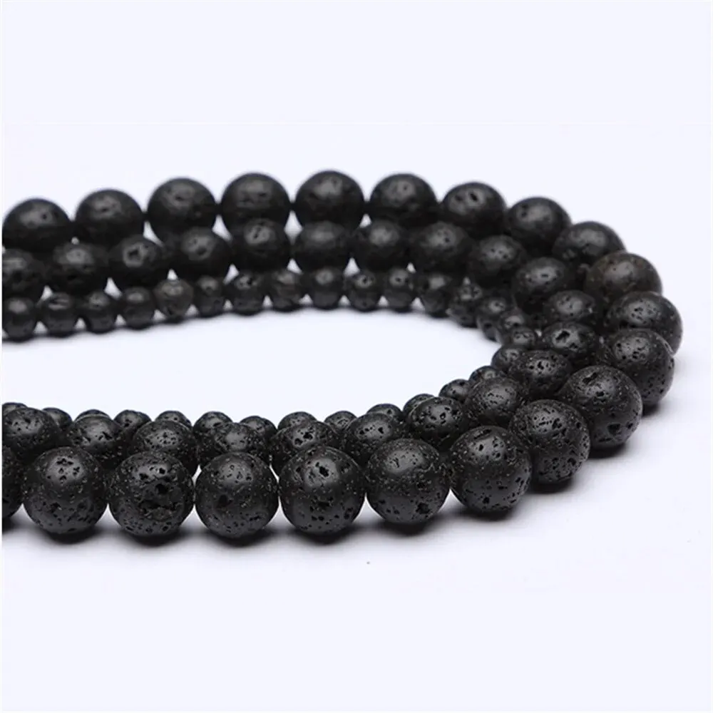 Perles rondes en lave volcanique noire naturelle de 6, 8, 10, 12 mm pour la fabrication de bijoux, bracelets et colliers DIY