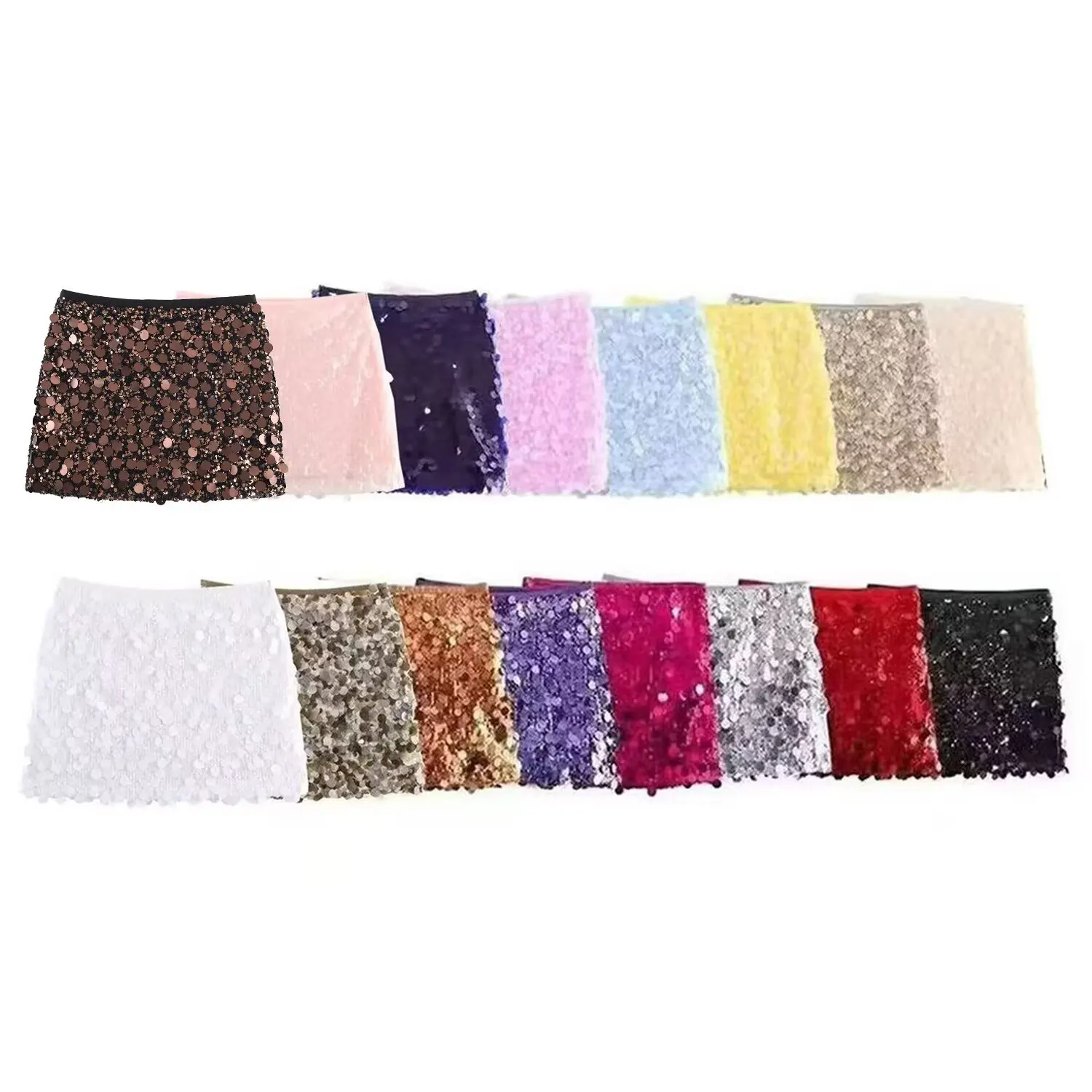 

Women Spring Autumn New Chic Mini Skirts Fashion With Sequined Solid Side Zipper Short Skirt Female Vintage High Waist Skirt