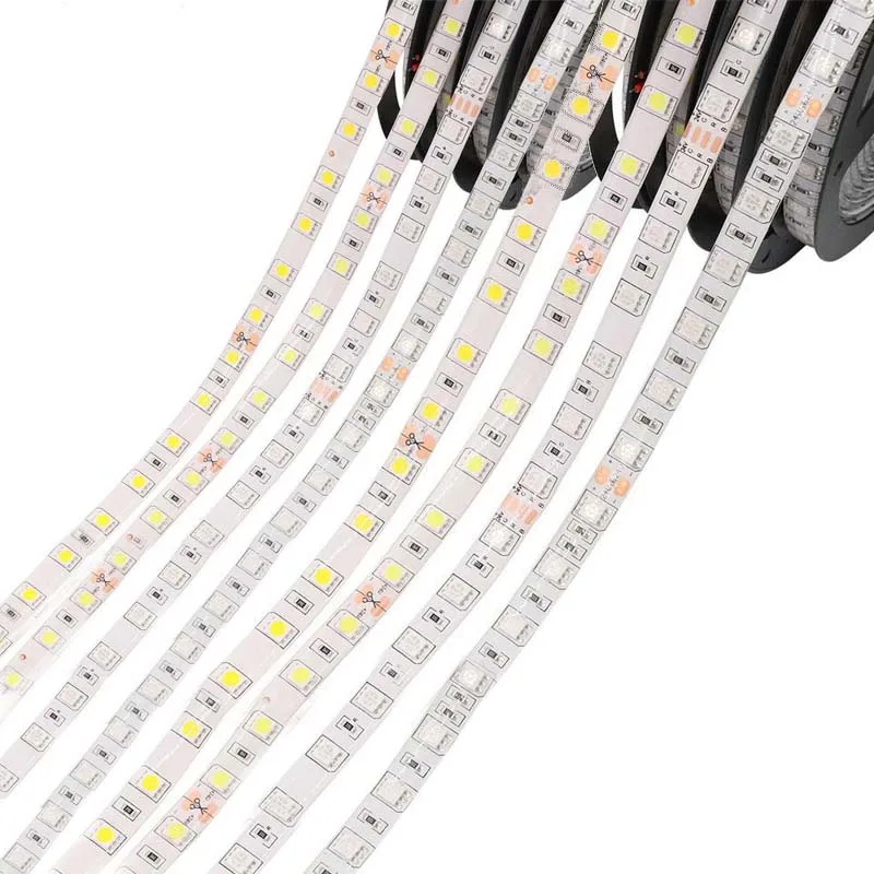 Bande lumineuse LED flexible pour la décoration de la maison et de la fête, lampe d'éclairage pour document RVB, blanc chaud, rouge, vert, bleu, DC 12V, SMD 2835, 5050