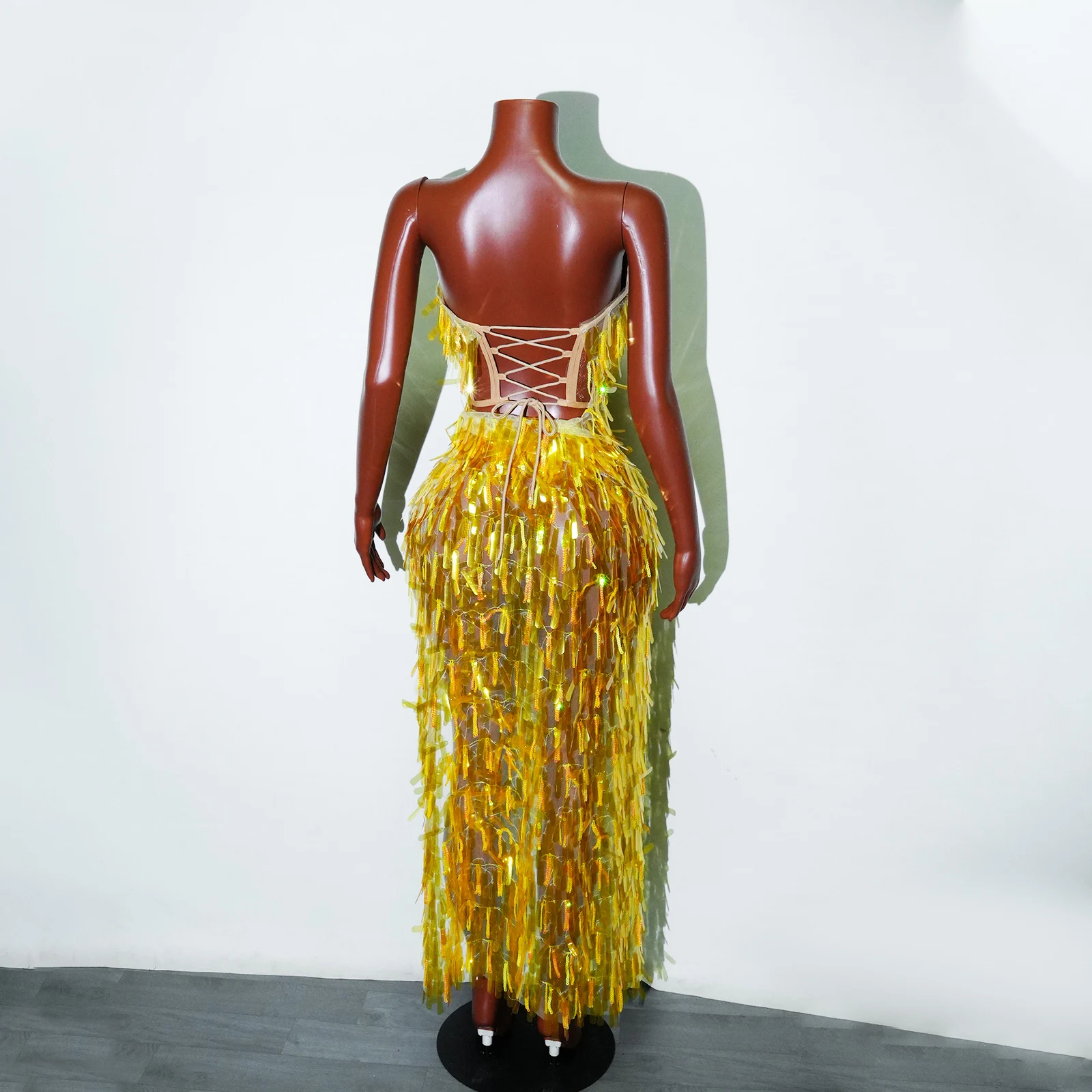 Luxe Glitter Goud Zilver Lange Jurken Sexy Vrouwen Dans Zanger Party Club Drag Queen Verjaardag Stage Performance Gogo Kostuums