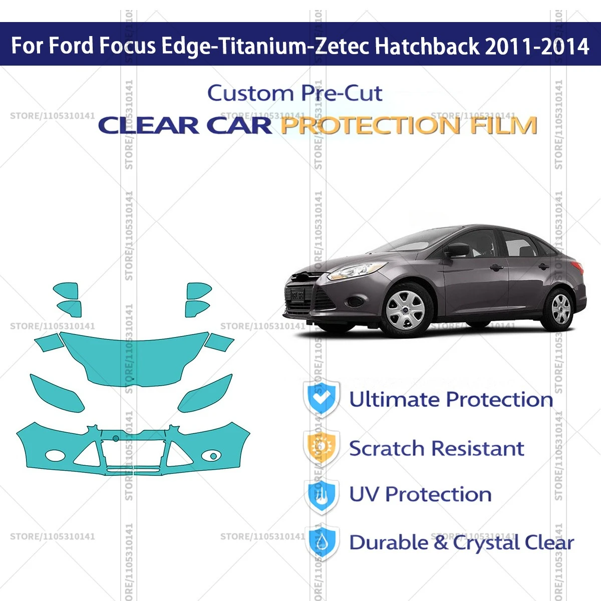 For Ford Focus Edge-Titanium-Zetec Hatchback 2011-2014 Pre-Cut Paint Protection Film PPF Transparent Car Film Automotive PPF