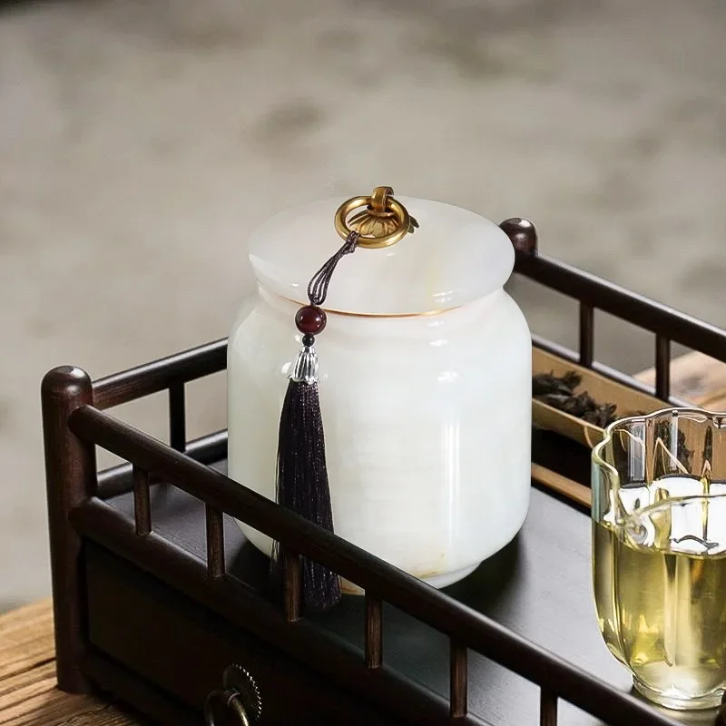 Natural Jade Storage Jar, Airtight Large Capacity Canister for Tea Leaves, Kitchen Pantry Organization, Luxury Home Decor Gift