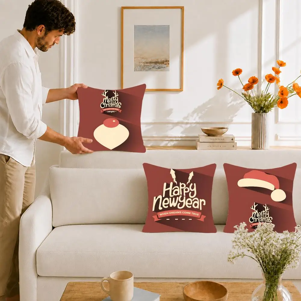 Warm Festive Christmas Red Collection Cushion Cover Portable floor cushion for travel Yoga Minimalist text 2way tricot