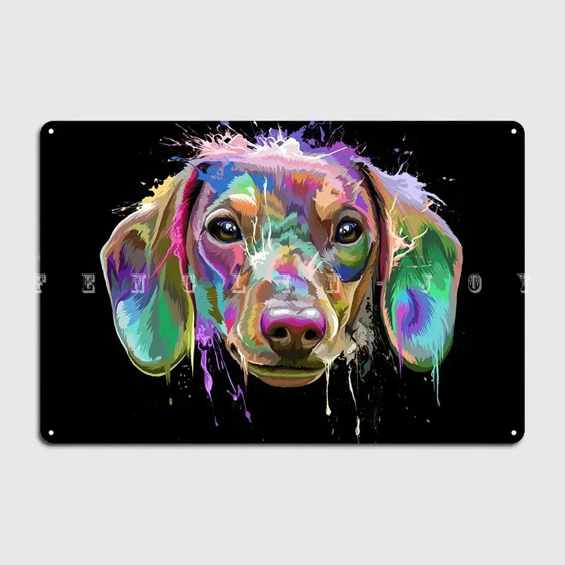 ملصق لافتة معدنية من Dachshund Splash بتصميم غرفة المعيشة لديكور الحائط من القصدير