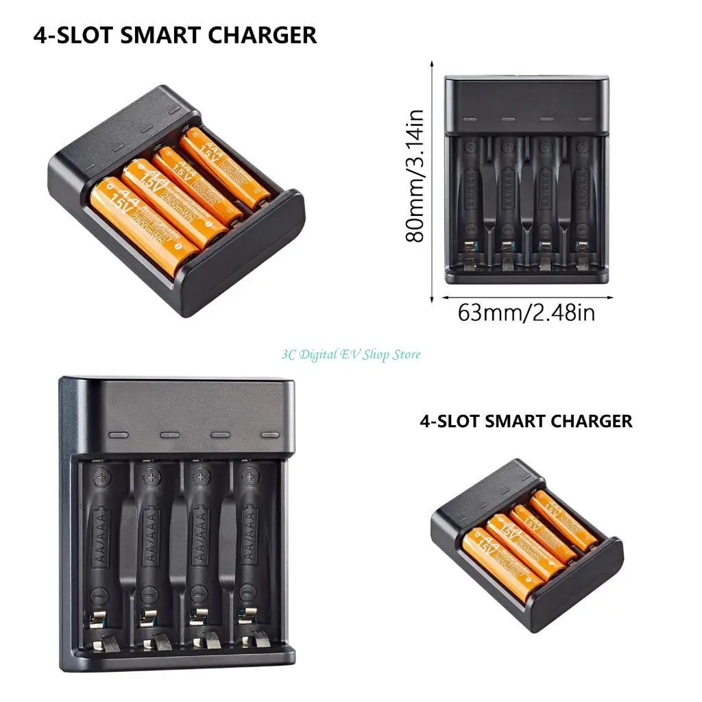 E74D Portable USB Charging Dock for 1.5V Lithiums AA Batteries with Visual Completion Alerts