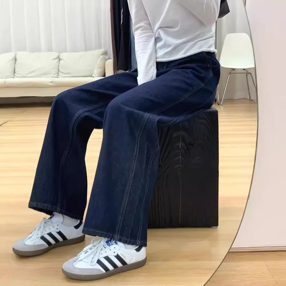 

Jean Wide Leg Denim Pants Women Straight Jeans Loose High Waist Washed Zipper Fly Distressed Vintage Full Length Trousers