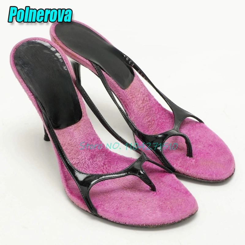 

Summer New Sexy Mixed Colors High Heels Women's Slippers Fashion Elegant Round Toe Stiletto Flip Flops Party Banquet Shoes