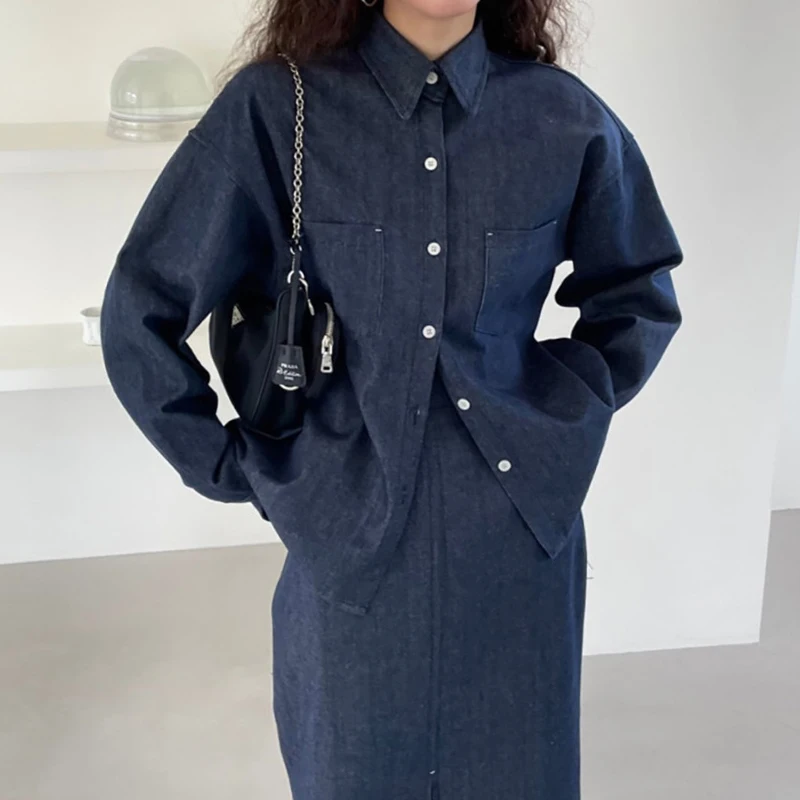 Csa Hoada Vintage E de Manga Larga con Diseño de Abertura en la Cintura Alta y Falda de Media Pierna, Ropa de Tra...