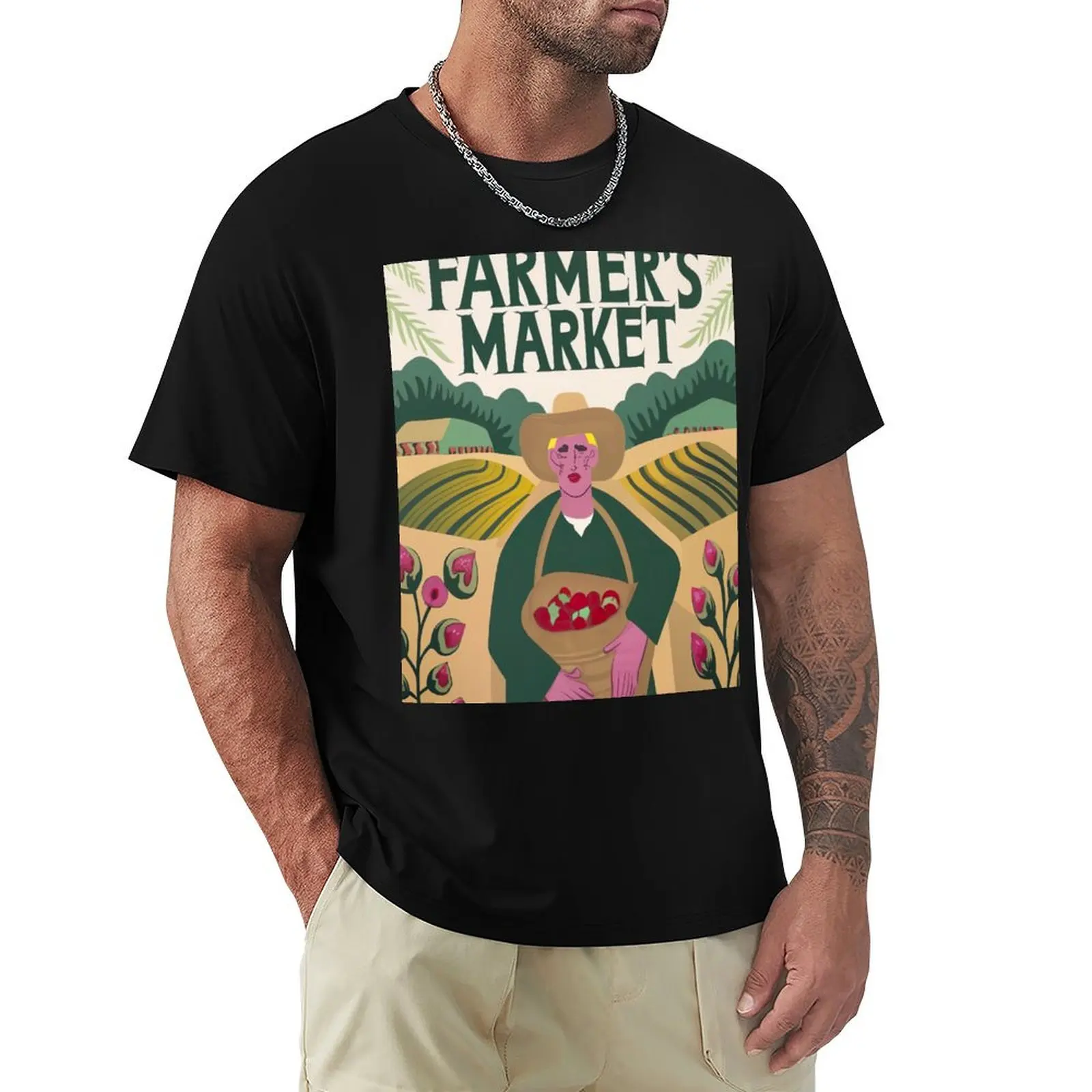 Fresh Produce Galore Vibrant Farmers Market T-Shirt Relaxed Fit Casual Short Sleeve Top