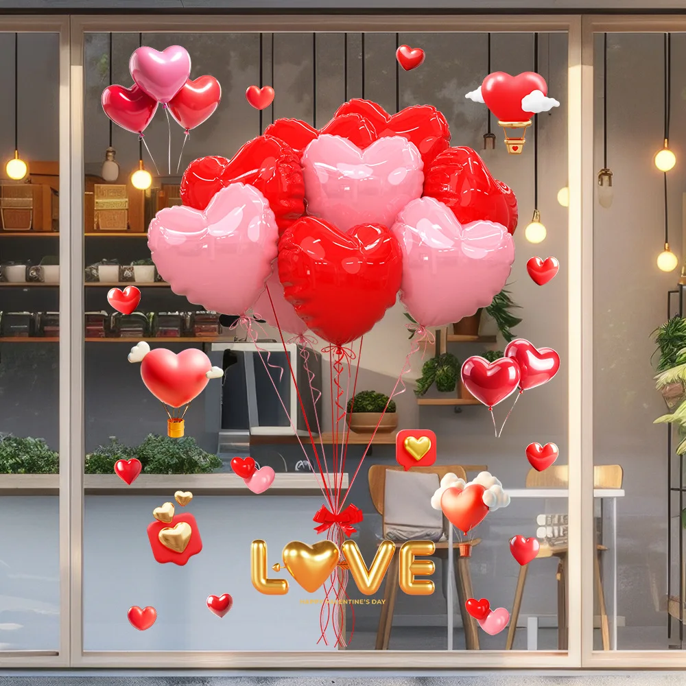 

Romantic LOVE Valentine's Day Sweetheart Balloon Stickers Window Stickers Convenience Store Glass Decor Electrostatic Stickers
